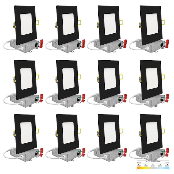 Nuwatt 4" Square Ultra Thin Black Trim LED Recessed Lighting 5CCT 2700K/3000K/3500K/4000K/5000K 12 PK NW-P-SQDL-4-9W-5CT-BLK-12P - main